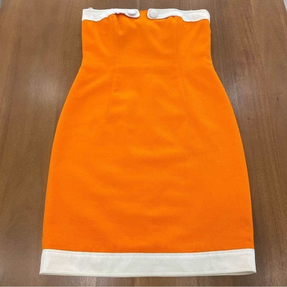 David Meister Strapless Retro Orange White Dress - Picture 8 of 13
